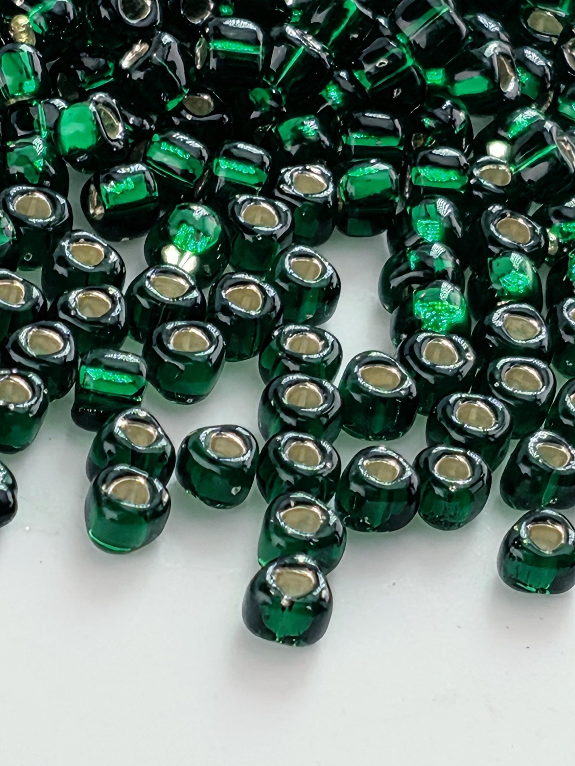Emerald Green Translucent Silver Lined Miyuki Triangle Size 8/0 (15g Pkg)