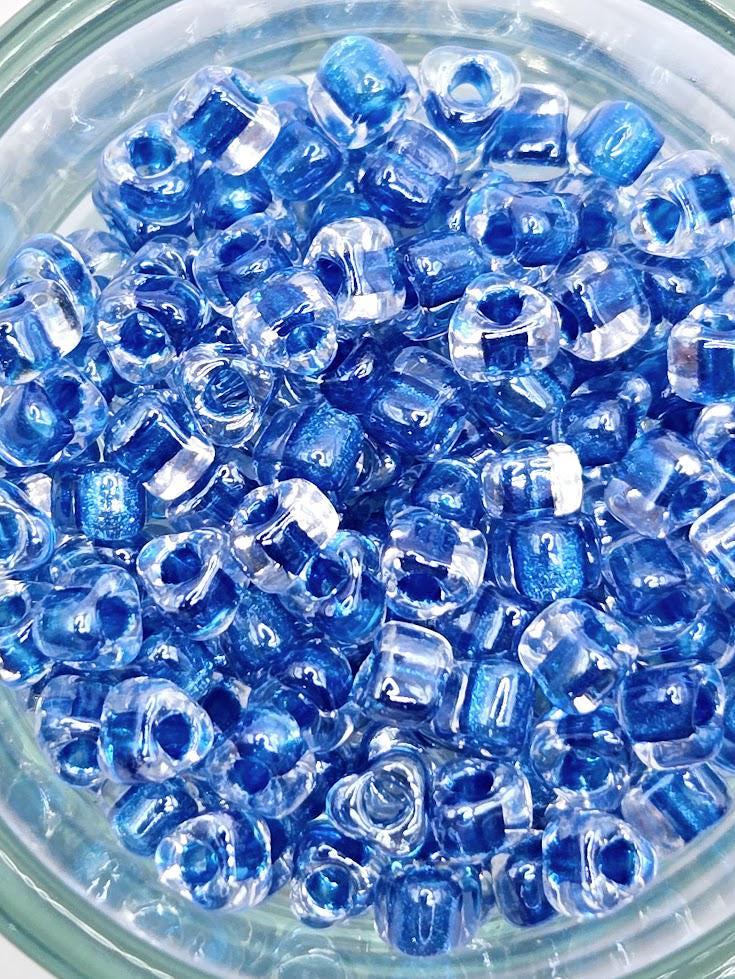 Crystal/Sapphire Blue Inside Color Lined Sparkle Miyuki Triangle Size 5/0 (15g Pkg)