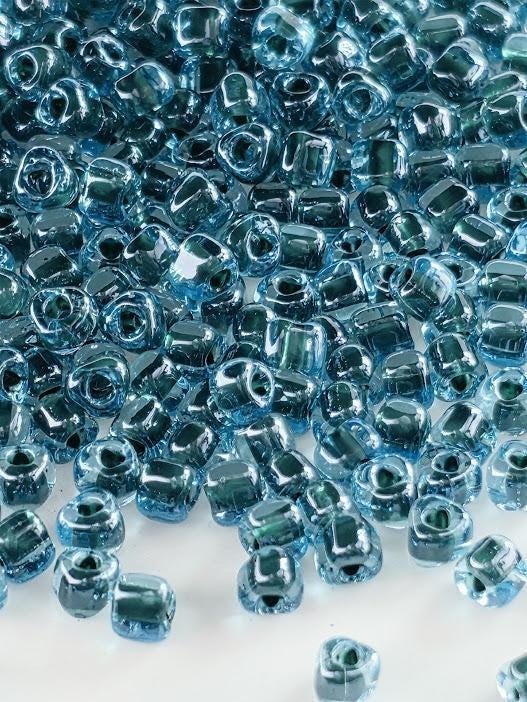 Lt Blue/Dark Teal Inside Color Lined Miyuki Triangle Size 8/0 (15g Pkg)