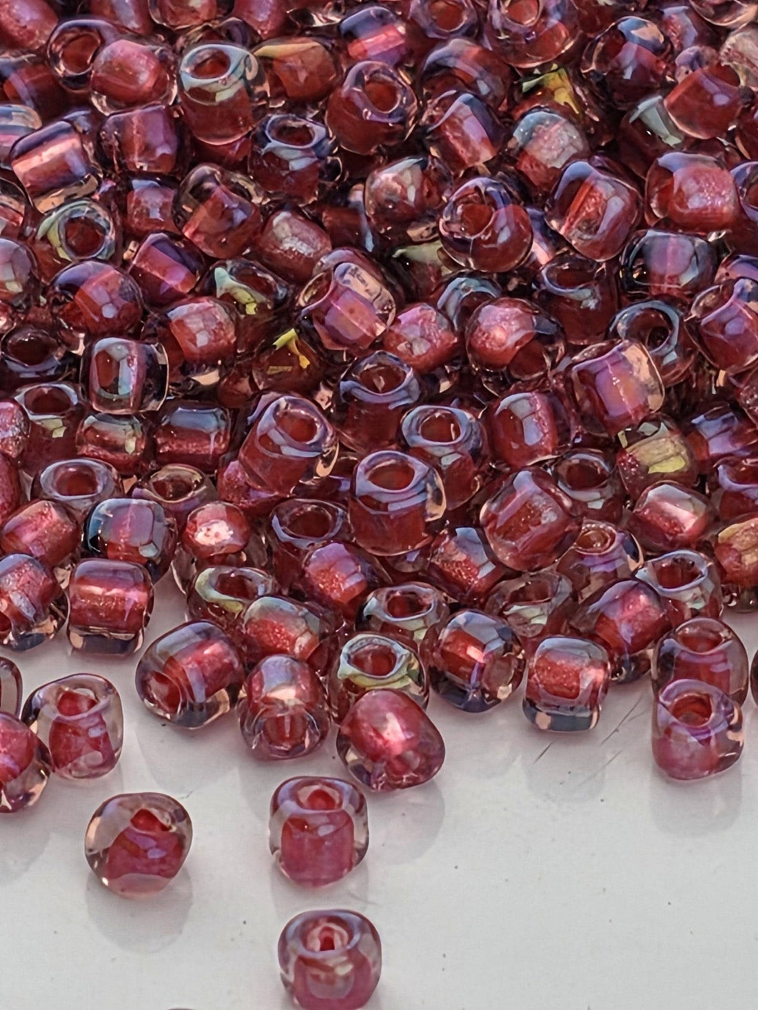 Lt Rose/Dk Rose Inside Color Lined Sparkle Miyuki Triangle Size 10/0 (15g Pkg)