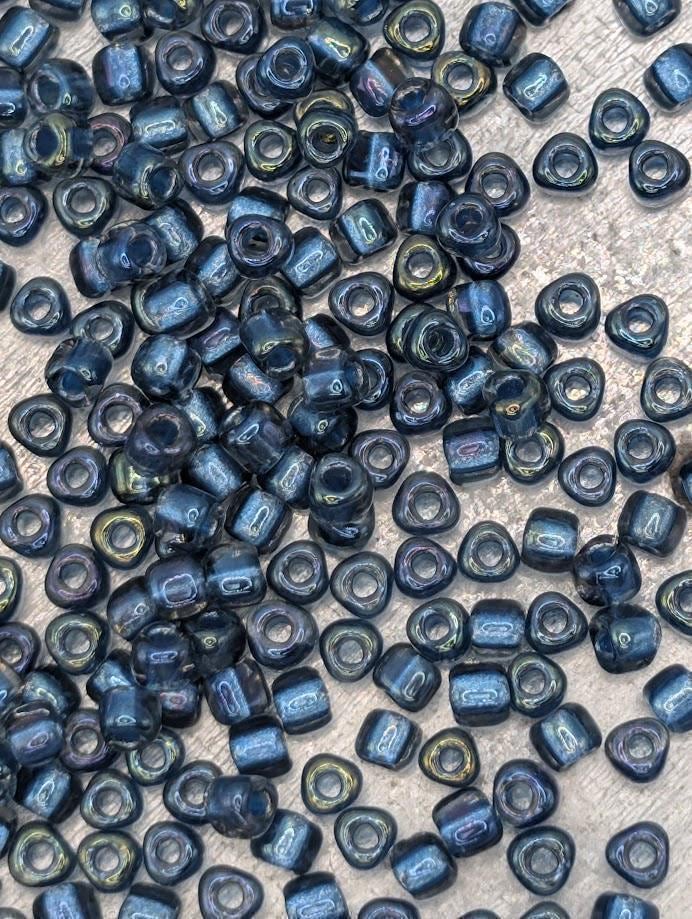 Lt Blue/Midnight Blue Inside Color Lined Sparkle Miyuki Triangle Size 10/0 (15g Pkg)
