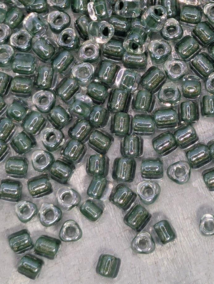 Crystal/Hunter Green Inside Color Lined Sparkle Miyuki Triangle Size 10/0 (15g Pkg)
