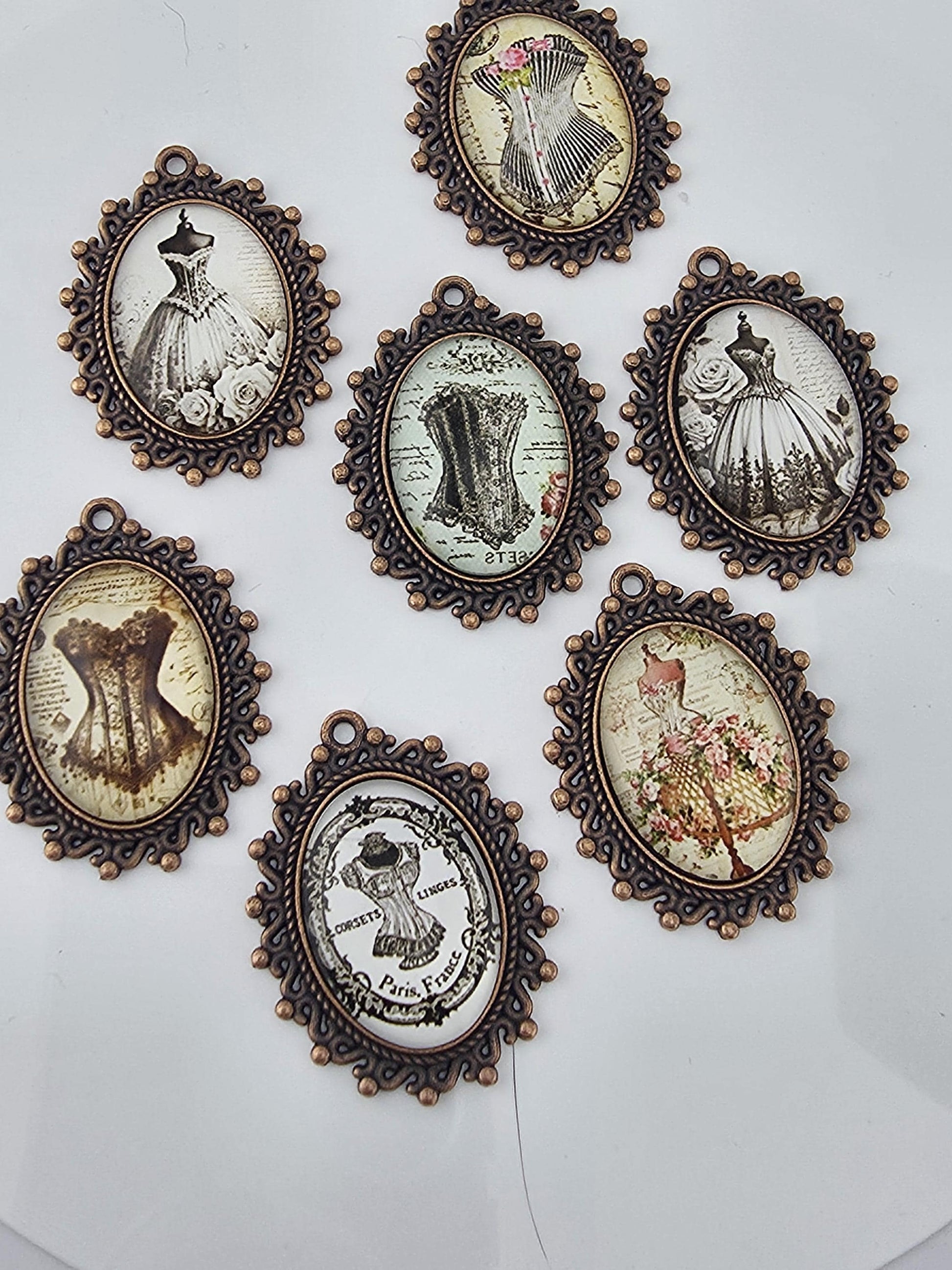 Vintage Atelier Bead Soup Mix | Cream, Maroon and Copper Glass Beads | Victorian Corset and Dress Cabochon Pendants | DIY Jewelry Making