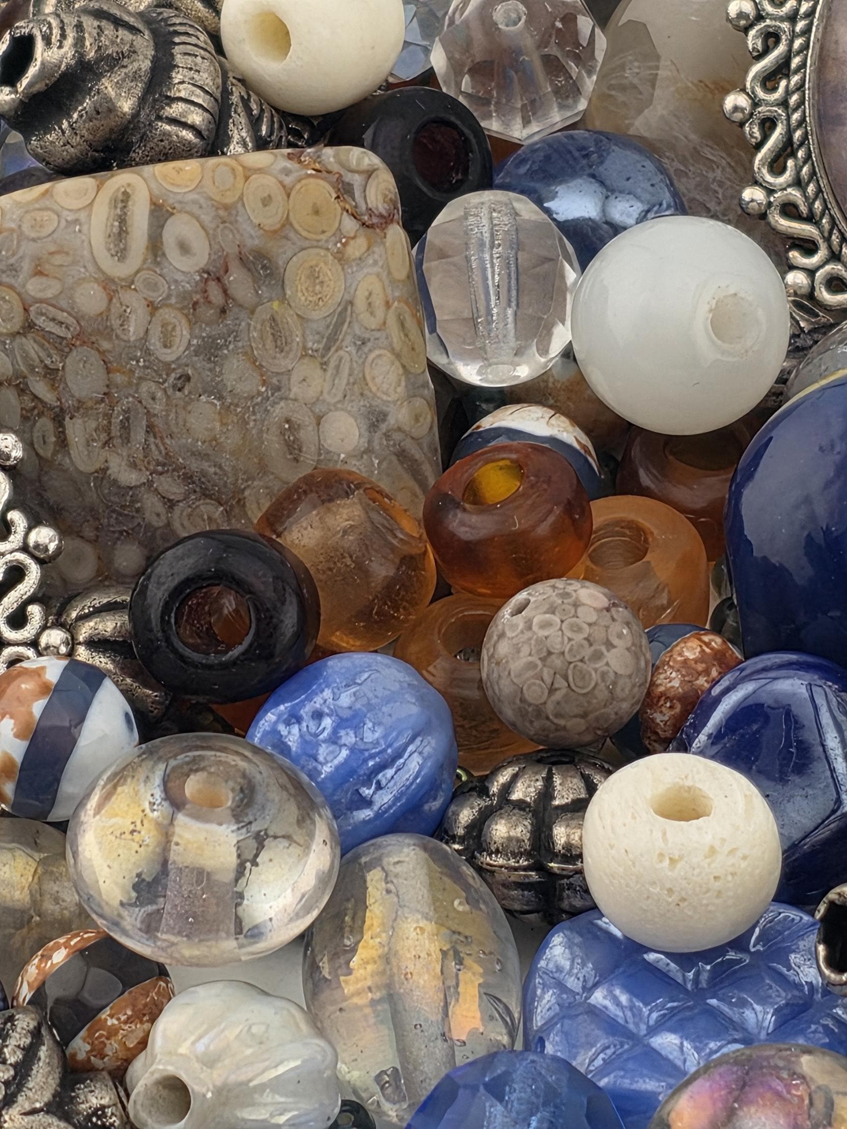 Here Be Dragons Bead Soup Mix | Navy, Cream Silver Glass Beads | Sea Monster Galleon Pendants | DIY Jewelry Making | Learise Curated Mix