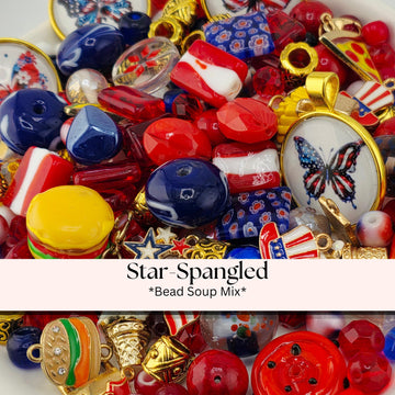 Star-Spangled Bead Soup Mix | Red, White and Blue Glass Beads | Patriotic Butterfly Cabochon Pendants | DIY Jewelry Making