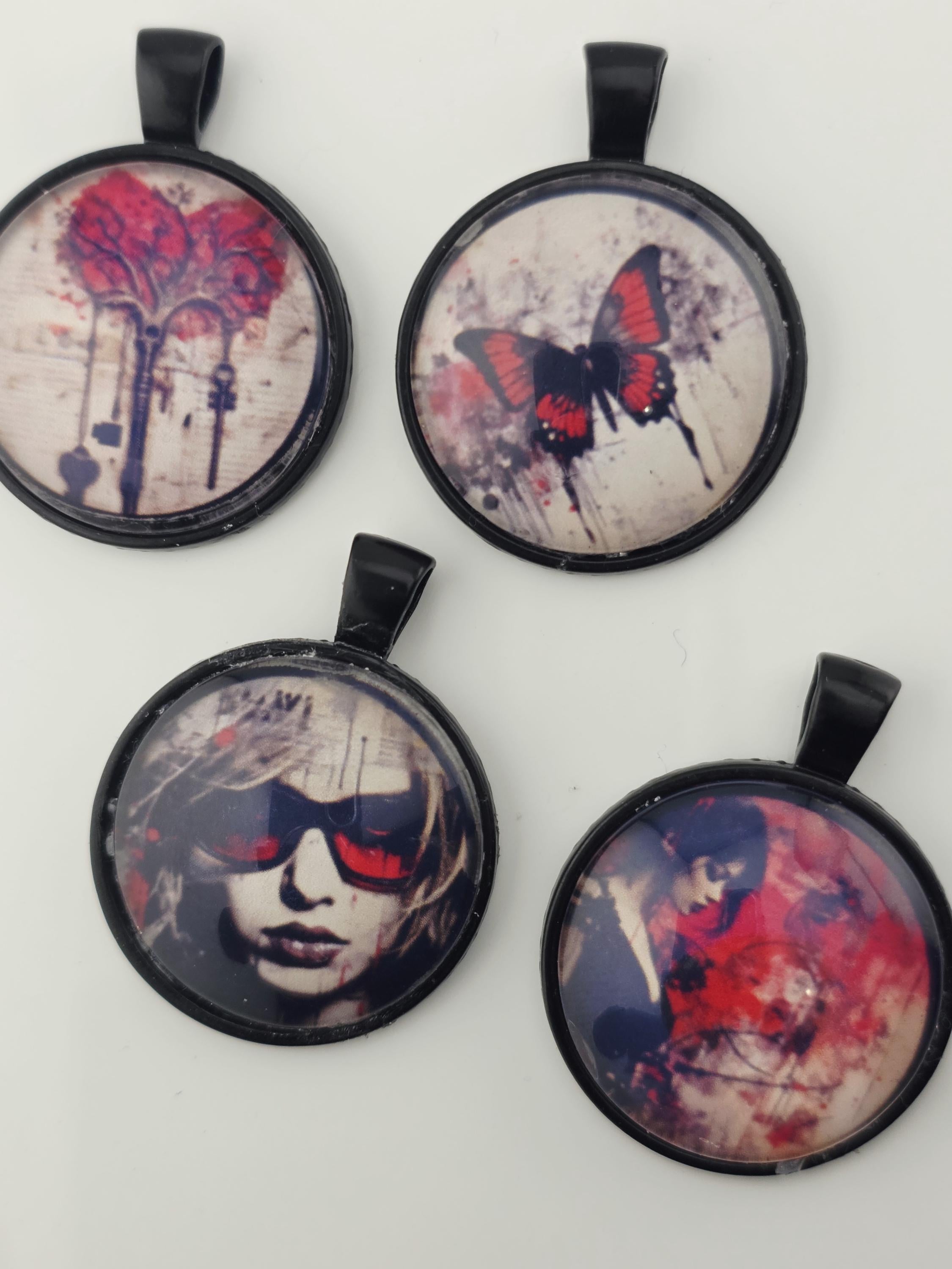 Ruby Shadows Bead Soup Mix | Red and Black Glass Beads | Gothic Portrait Cabochon Pendants | DIY Jewelry Making | Learise Curated Mix