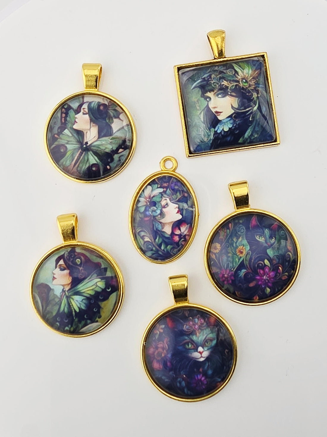 Gilded Lagoon Bead Soup Mix | Teal and Gold Glass Beads | Iridescent Floral Cabochon Pendants | DIY Jewelry Making | Learise Curated Mix