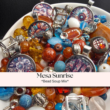 Mesa Sunrise Bead Soup Mix | Rust and Turquoise Glass Beads | Bull Skull and Sunflower Cabochon Pendants | DIY Jewelry Making