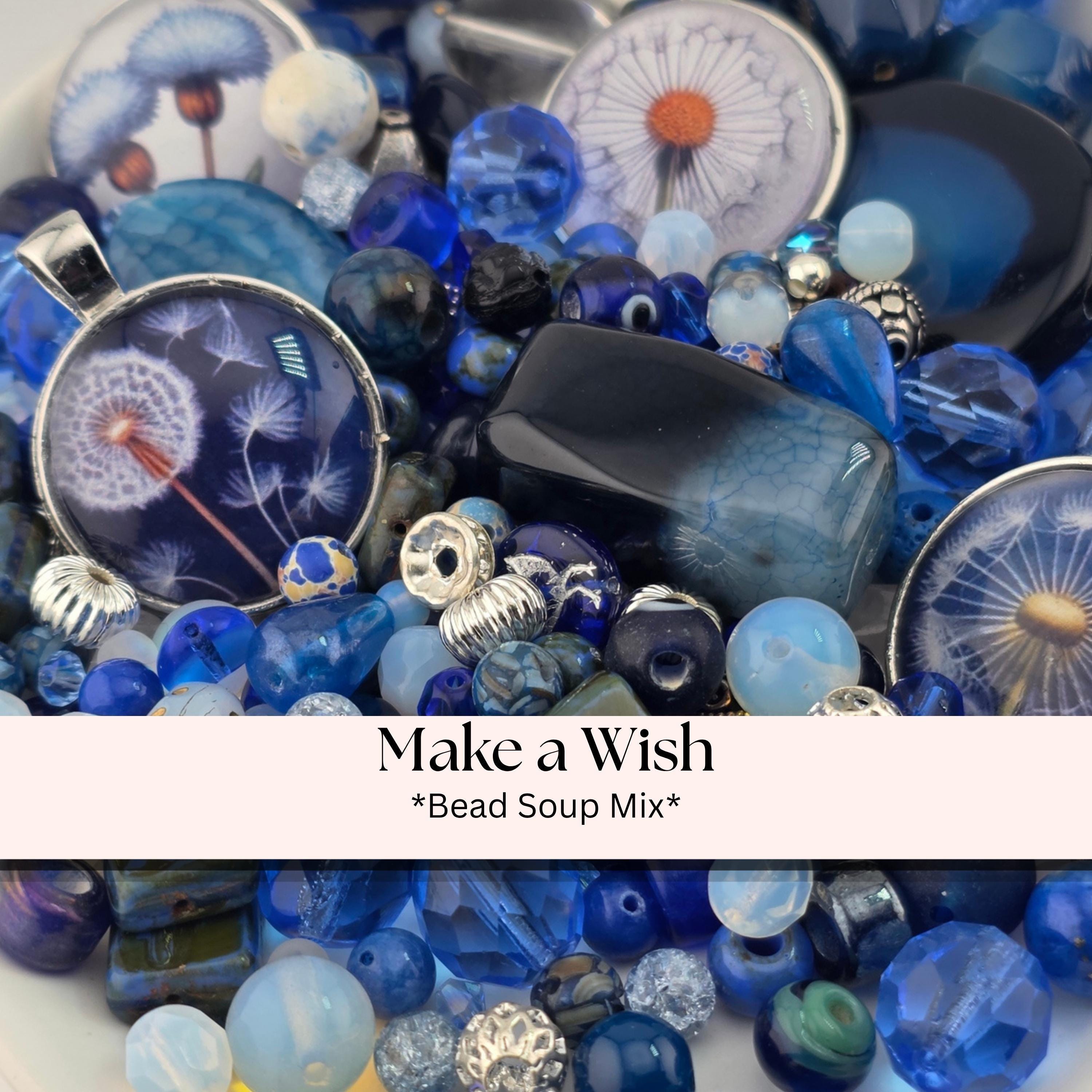 Make a Wish Bead Soup Mix | Cobalt Blue and Opal Glass Beads | Dandelion Wish Cabochon Pendants | DIY Jewelry Making | Learise Curated Mix