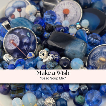 Make a Wish Bead Soup Mix | Cobalt Blue and Opal Glass Beads | Dandelion Wish Cabochon Pendants | DIY Jewelry Making | Learise Curated Mix