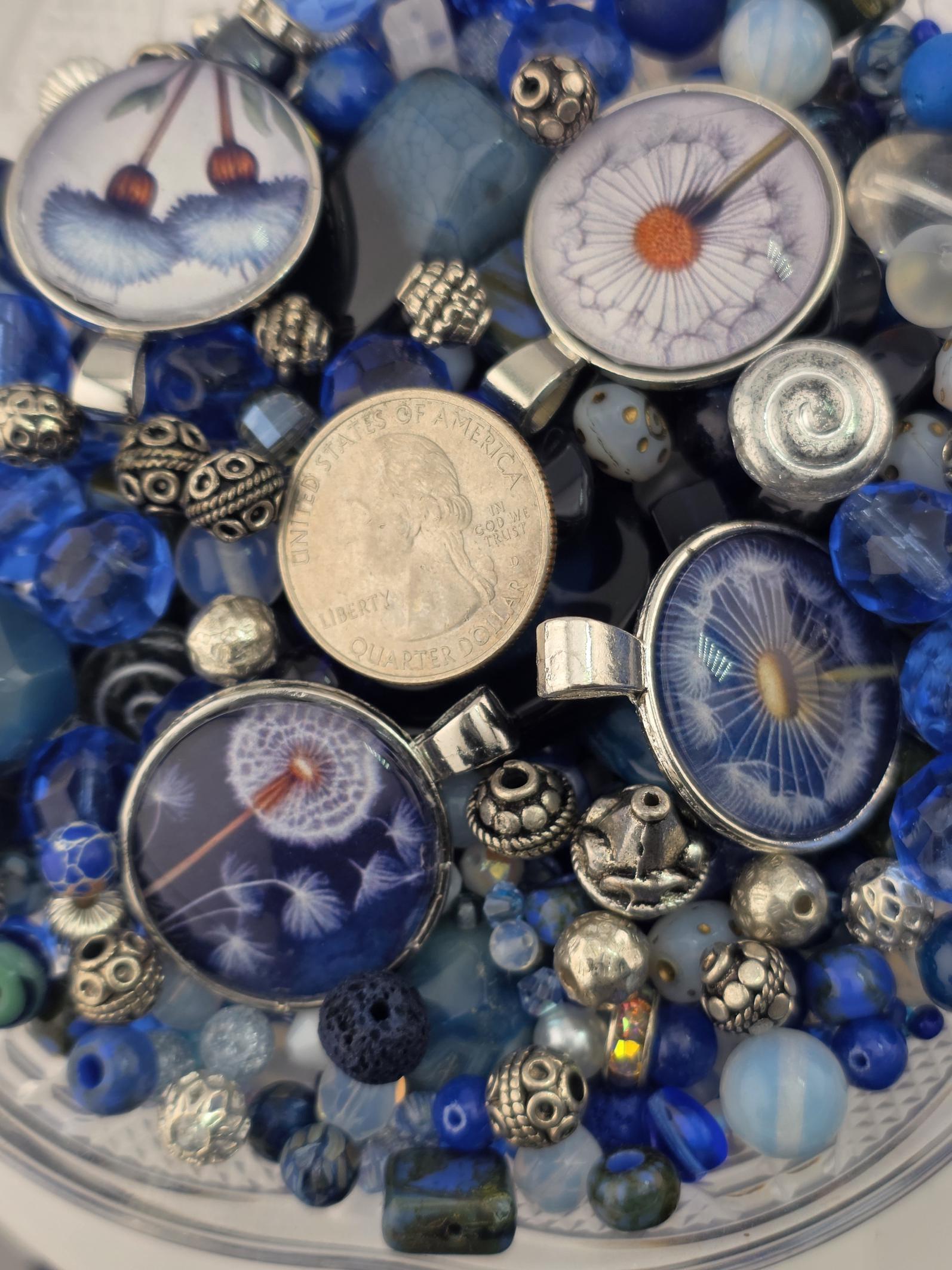 Make a Wish Bead Soup Mix | Cobalt Blue and Opal Glass Beads | Dandelion Wish Cabochon Pendants | DIY Jewelry Making | Learise Curated Mix