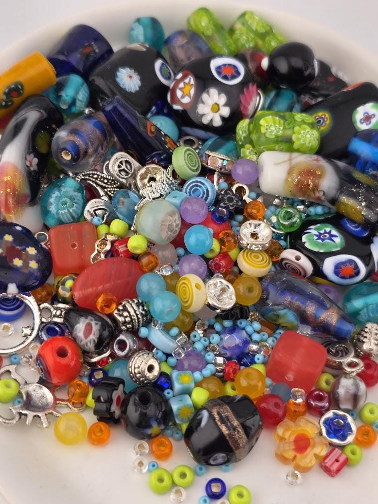 Glass Bead Soup Mix - Carnival | Rainbow Millefiori and Lampwork Glass Beads | DIY Jewelry Making Supply