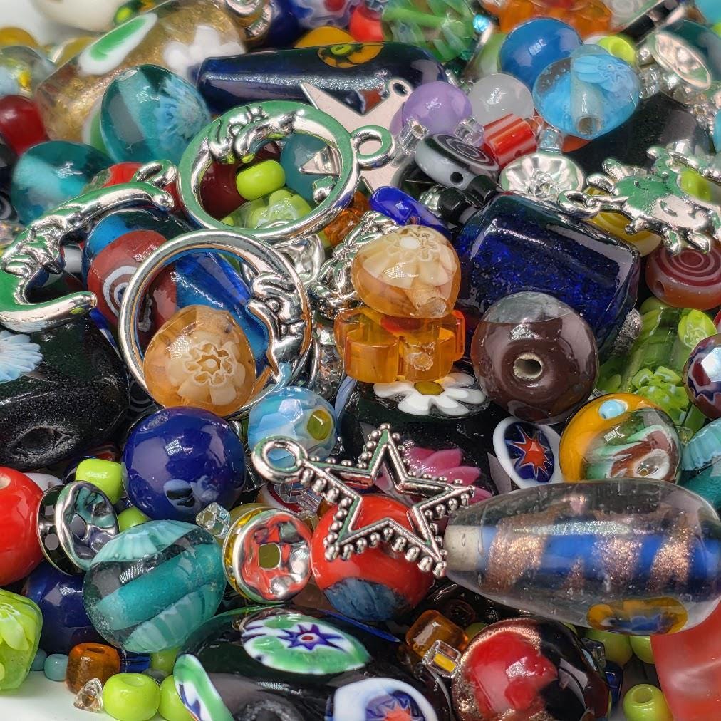Glass Bead Soup Mix - Carnival | Rainbow Millefiori and Lampwork Glass Beads | DIY Jewelry Making Supply