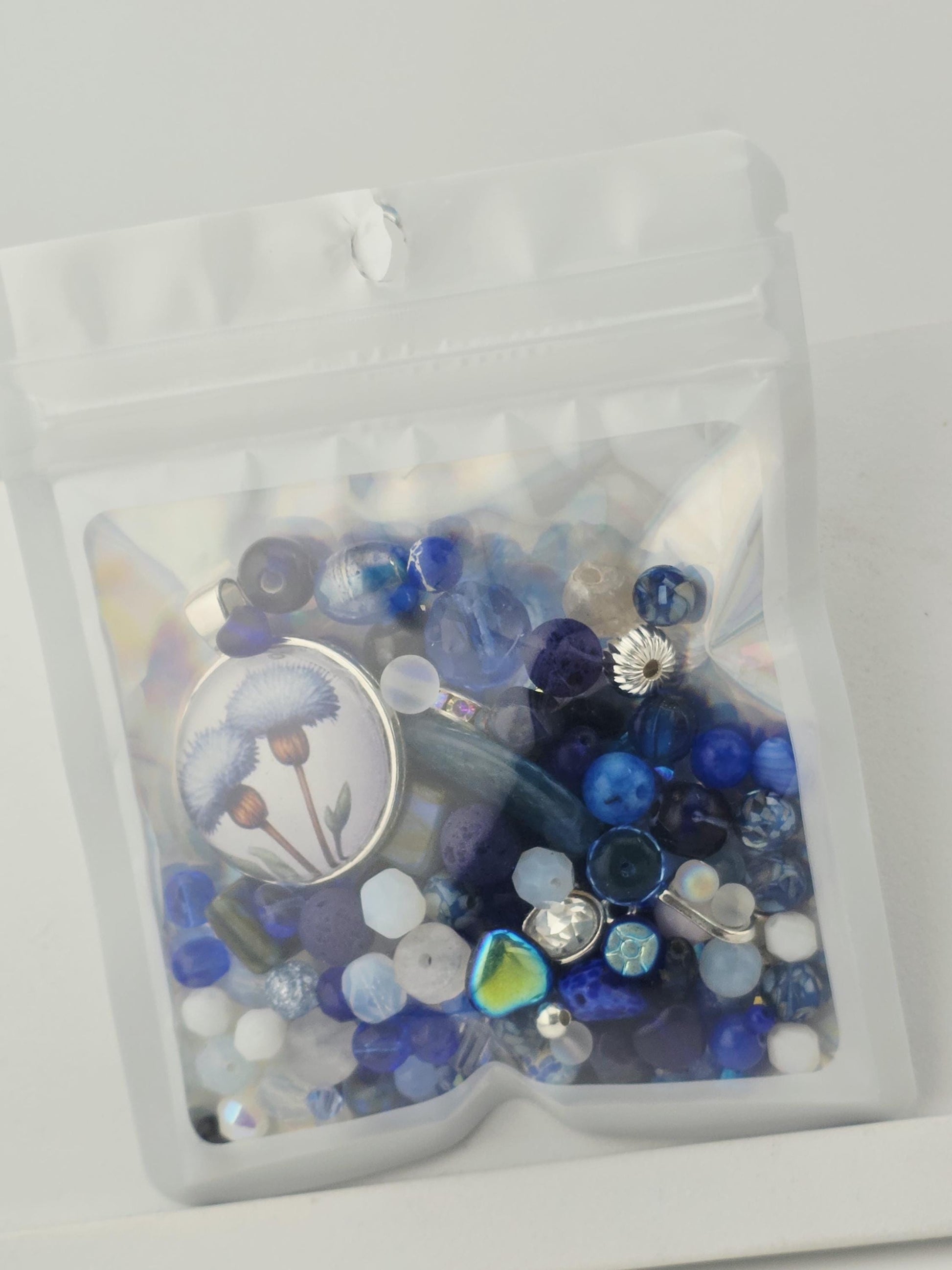 Make a Wish Bead Soup Mix | Cobalt Blue and Opal Glass Beads | Dandelion Wish Cabochon Pendants | DIY Jewelry Making | Learise Curated Mix