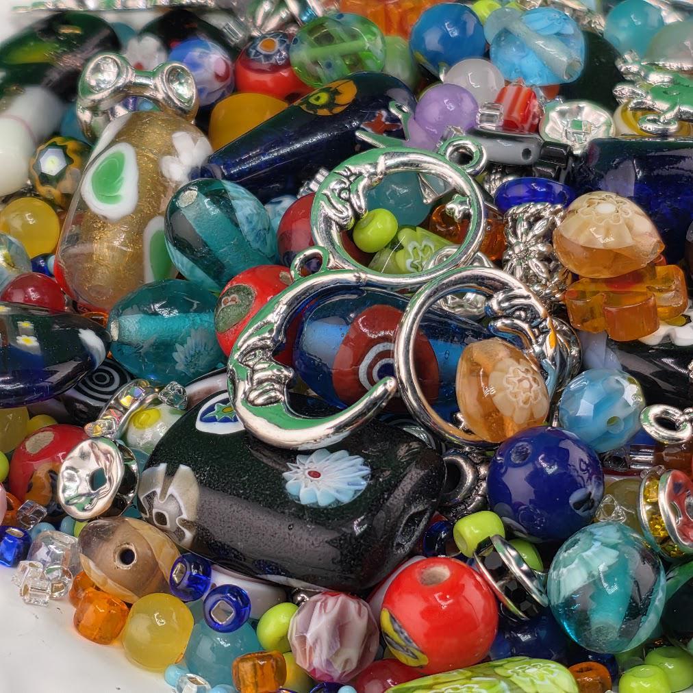 Glass Bead Soup Mix - Carnival | Rainbow Millefiori and Lampwork Glass Beads | DIY Jewelry Making Supply