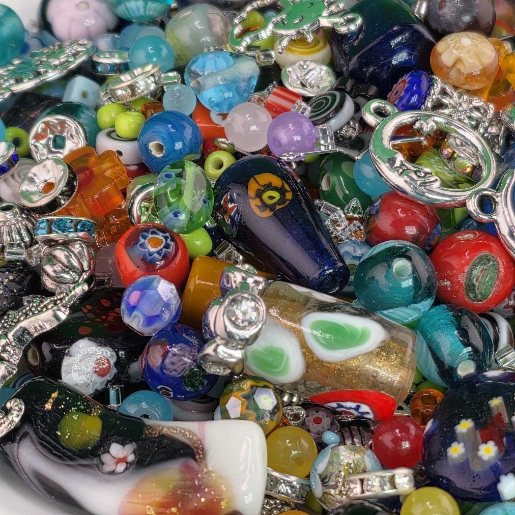 Glass Bead Soup Mix - Carnival | Rainbow Millefiori and Lampwork Glass Beads | DIY Jewelry Making Supply