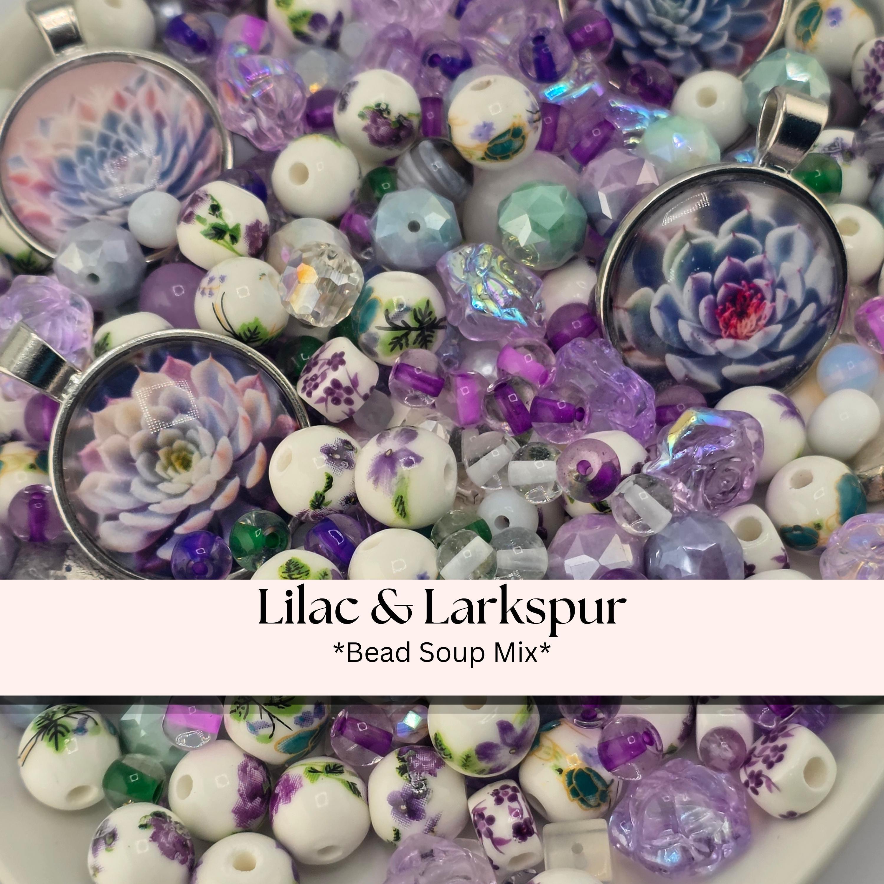 Lilac Larkspur Bead Soup Mix | Lavender Amethyst Glass Beads | Succulent Cabochon Pendants | DIY Jewelry Making | Learise Curated Mix