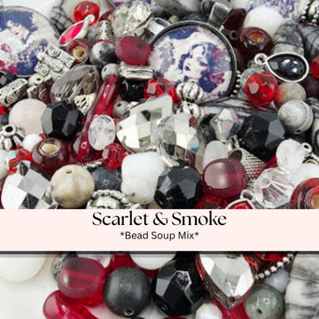 Scarlet and Smoke Bead Soup Mix | Scarlet Red and Black Glass Beads | Gothic Portrait Cabochon Pendants | DIY Jewelry Making