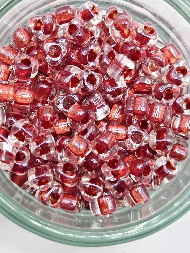 Crystal/Strawberry Inside Color Lined Sparkle Miyuki Triangle Size 5/0 (15g Pkg)