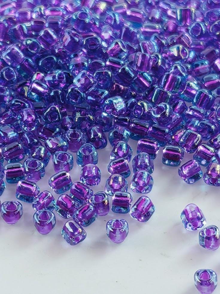 Blue/Fuchsia Inside Color Lined Miyuki Triangle Size 8/0 (15g Pkg)