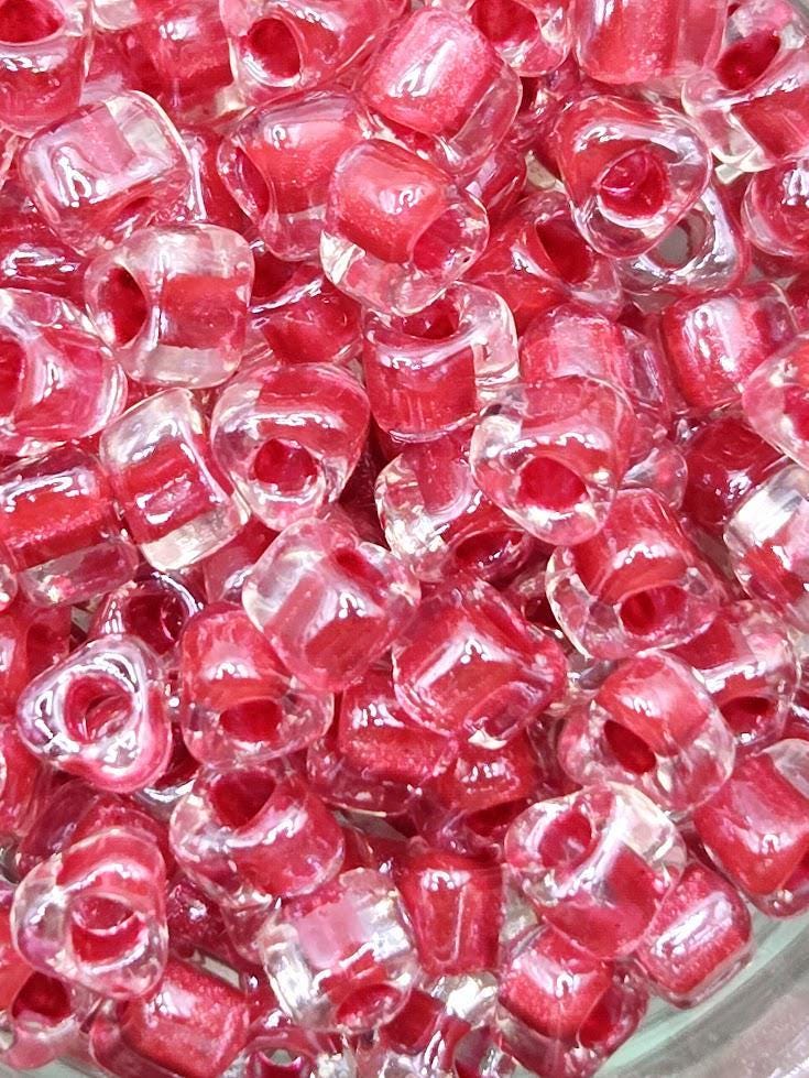 Crystal/Dark Rose Inside Color Lined Sparkle Miyuki Triangle Size 5/0 (15g Pkg)