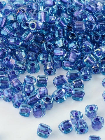Blue/Purple Inside Color Lined Sparkle Miyuki Triangle Size 8/0 (15g Pkg)