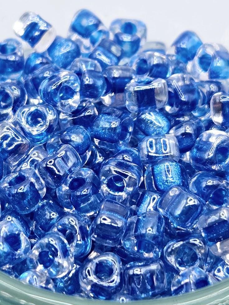 Crystal/Sapphire Blue Inside Color Lined Sparkle Miyuki Triangle Size 5/0 (15g Pkg)