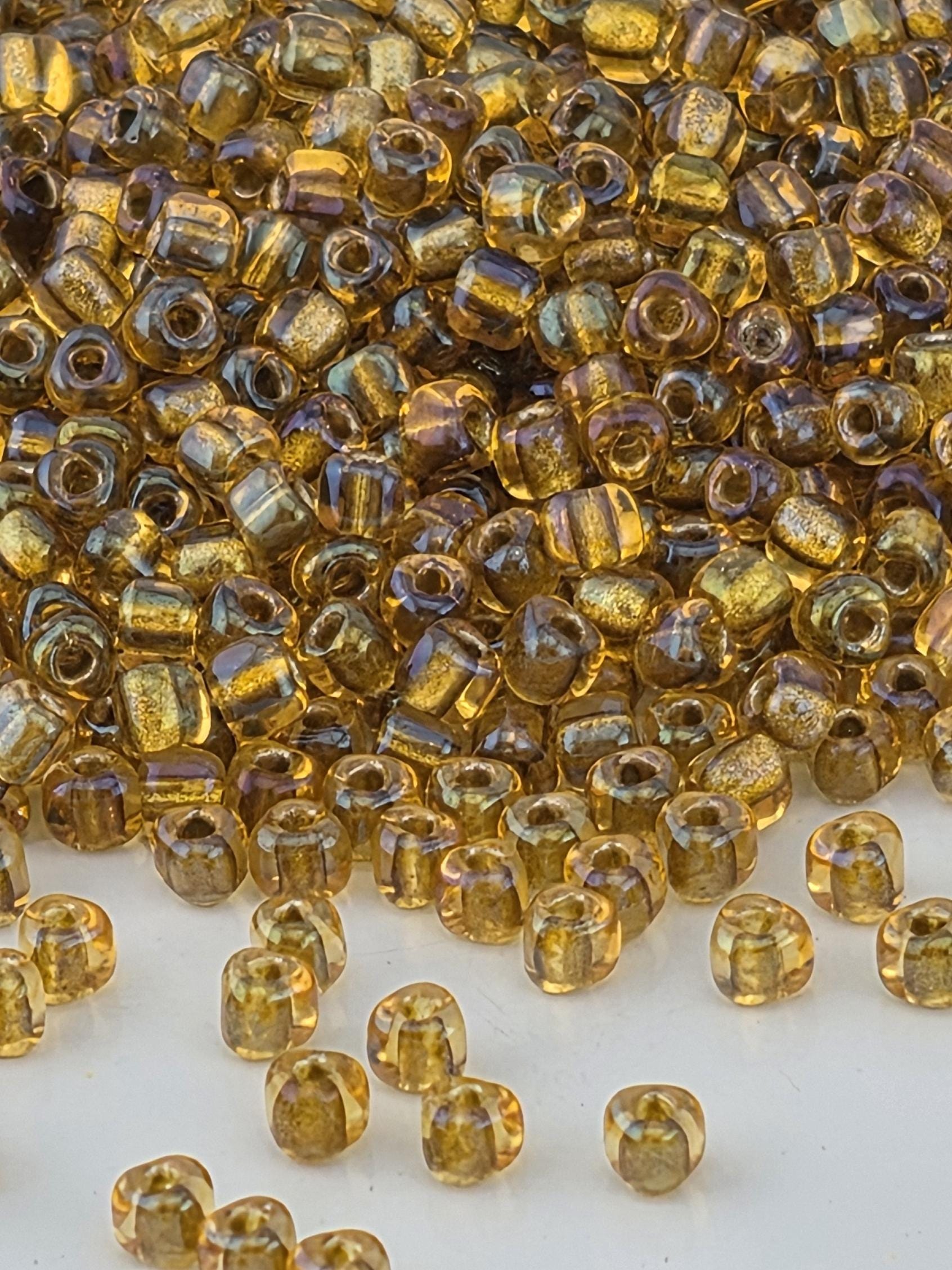 Amber/Amber Inside Color Lined Sparkle Miyuki Triangle Size 10/0 (15g Pkg)