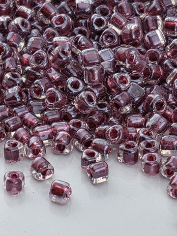 Crystal/Burgundy Inside Color Lined Sparkle Miyuki Triangle Size 10/0 (15g Pkg)