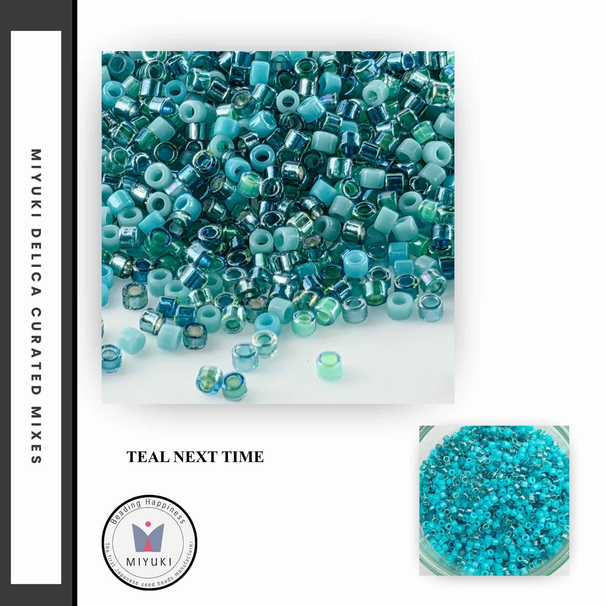 The image is a collage of two images. The top image shows a pile of blue and green beads, while the bottom image shows a bowl filled with blue beads. The text "TEAL NEXT TIME" is visible, suggesting that the image is about a collection of beads or beads in teal colors.