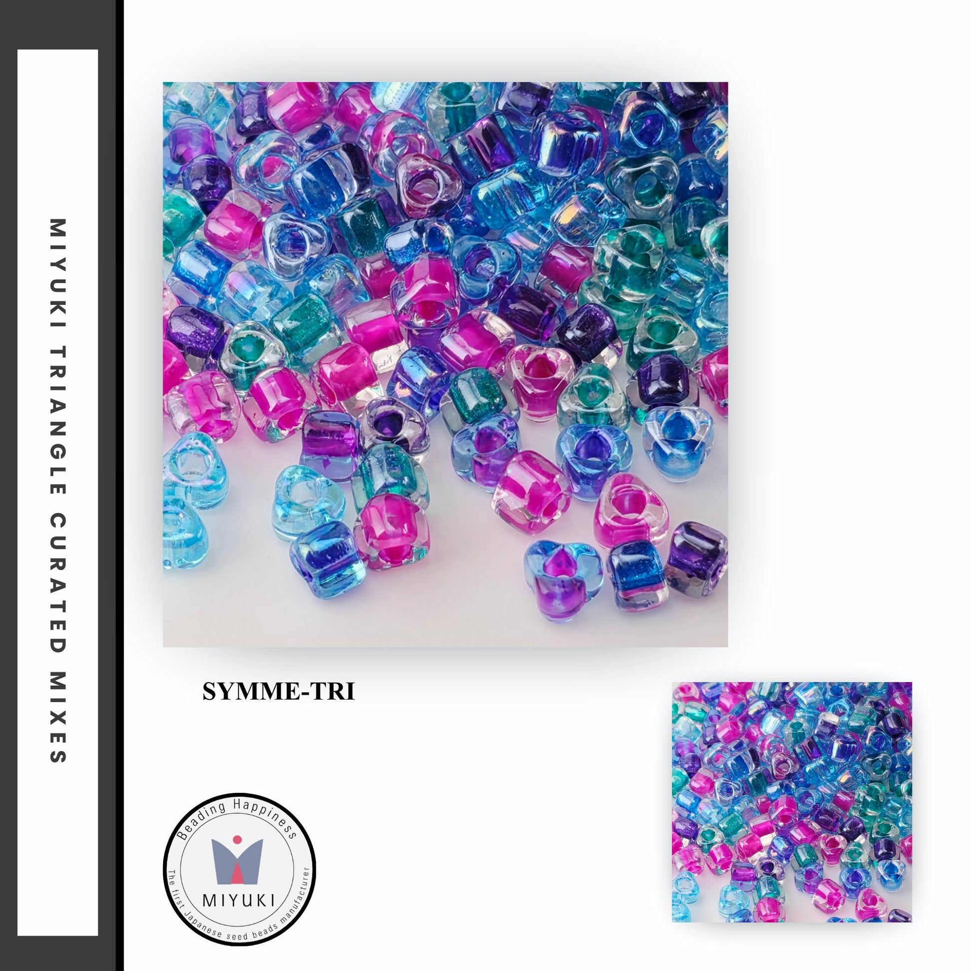 The image is a collage of multiple images featuring a variety of colorful beads, including clear, blue, pink, and purple beads. The image includes a close-up view of the beads and a larger image showing a more extensive collection of beads in different colors.