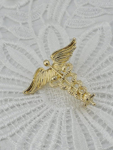 Serpent Scepter Pin Brooch, Angel Wings (Vintage Style, 40x40mm)