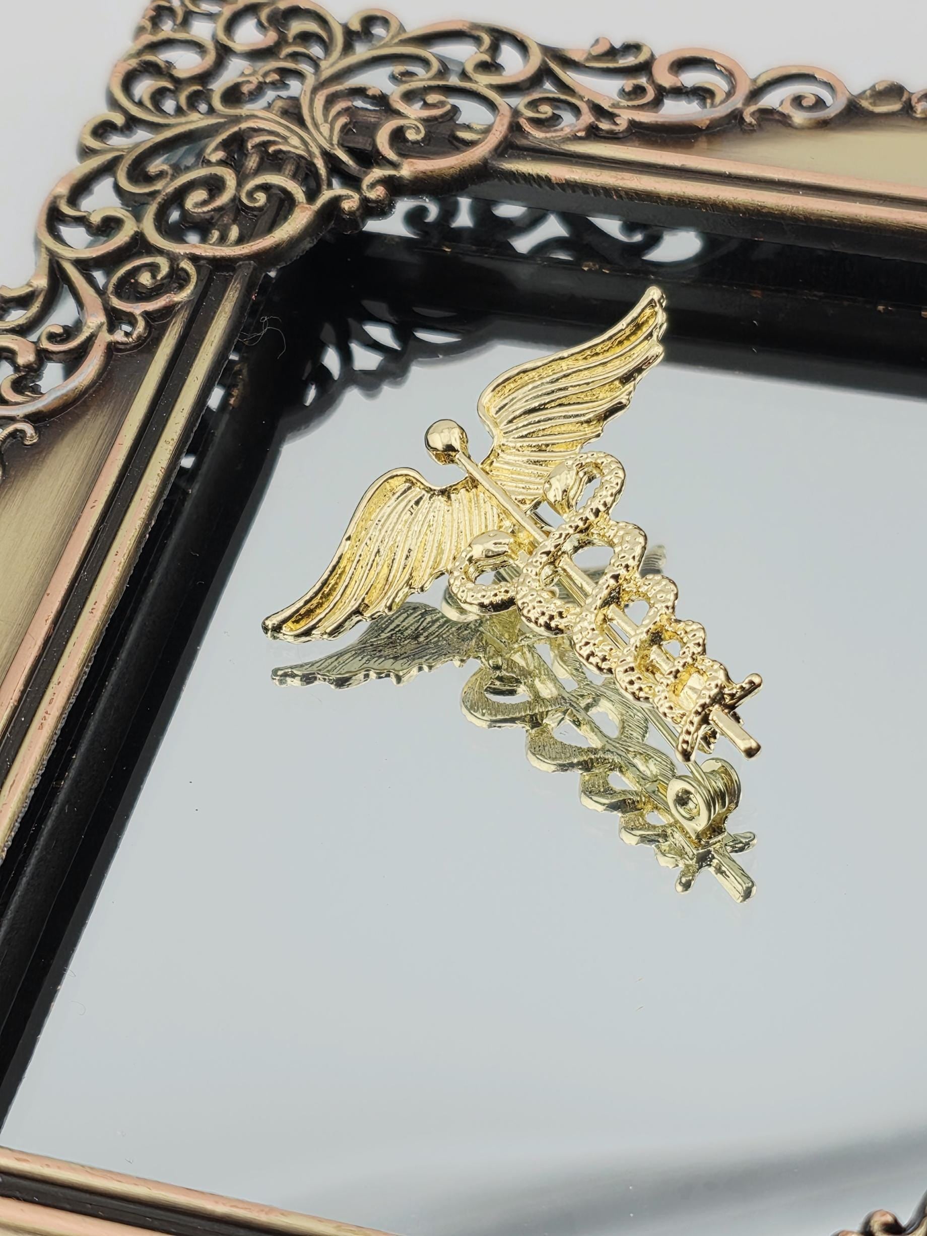 Serpent Scepter Pin Brooch, Angel Wings (Vintage Style, 40x40mm)