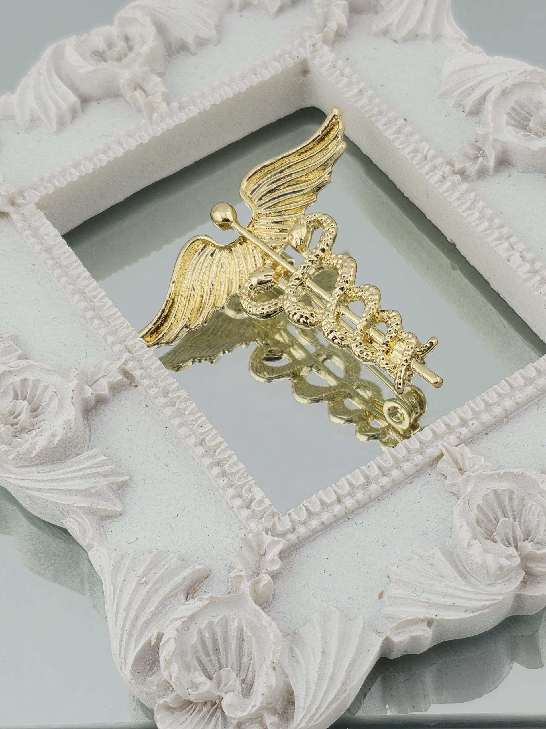 Serpent Scepter Pin Brooch, Angel Wings (Vintage Style, 40x40mm)