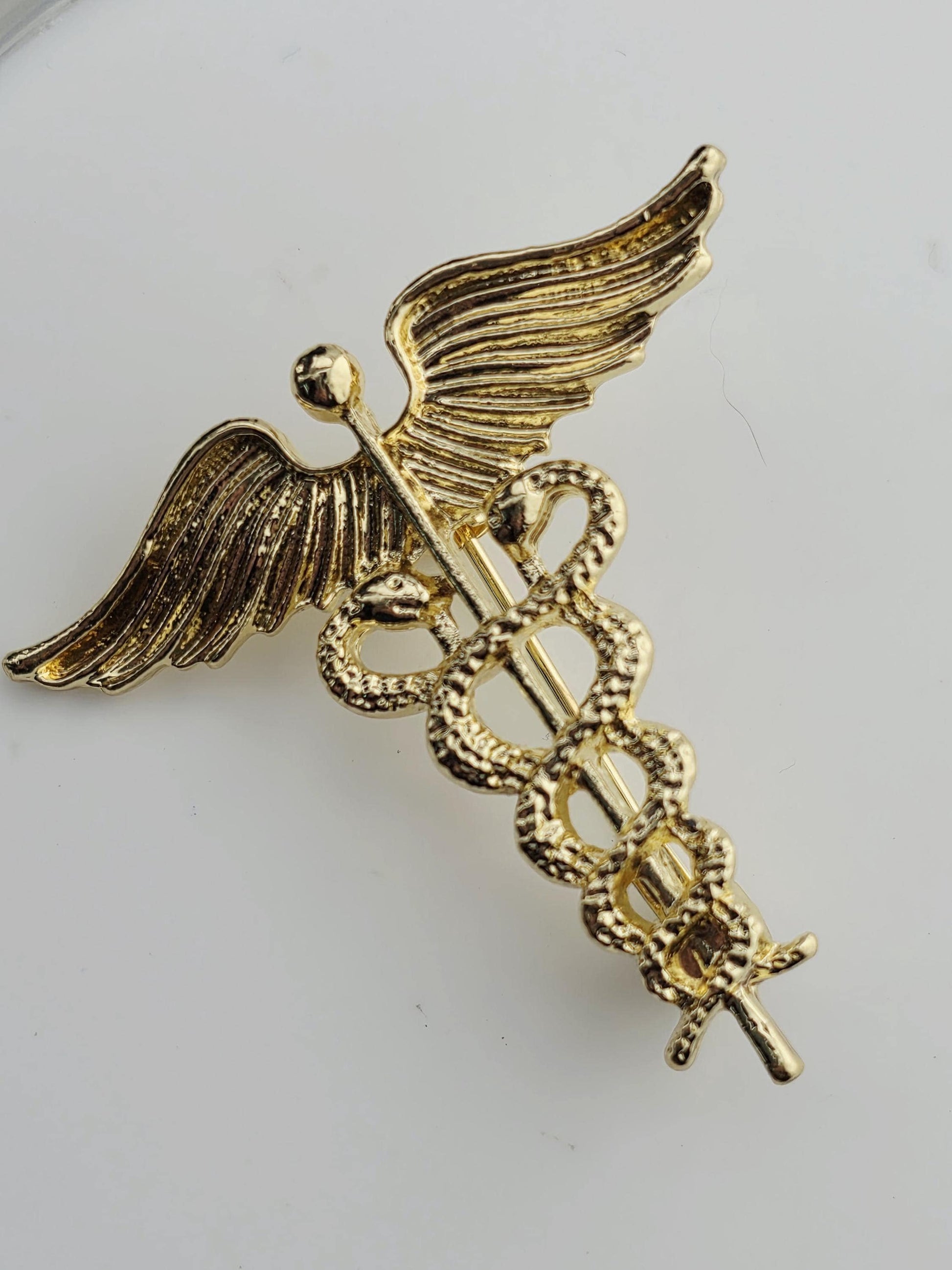 Serpent Scepter Pin Brooch, Angel Wings (Vintage Style, 40x40mm)