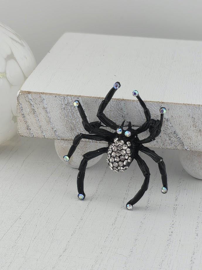 Gothic Spider Brooch: Black Rhinestones, Bold Statement Pin