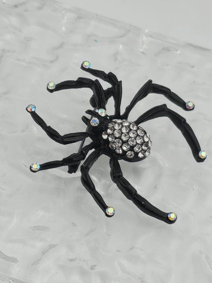 Gothic Spider Brooch: Black Rhinestones, Bold Statement Pin