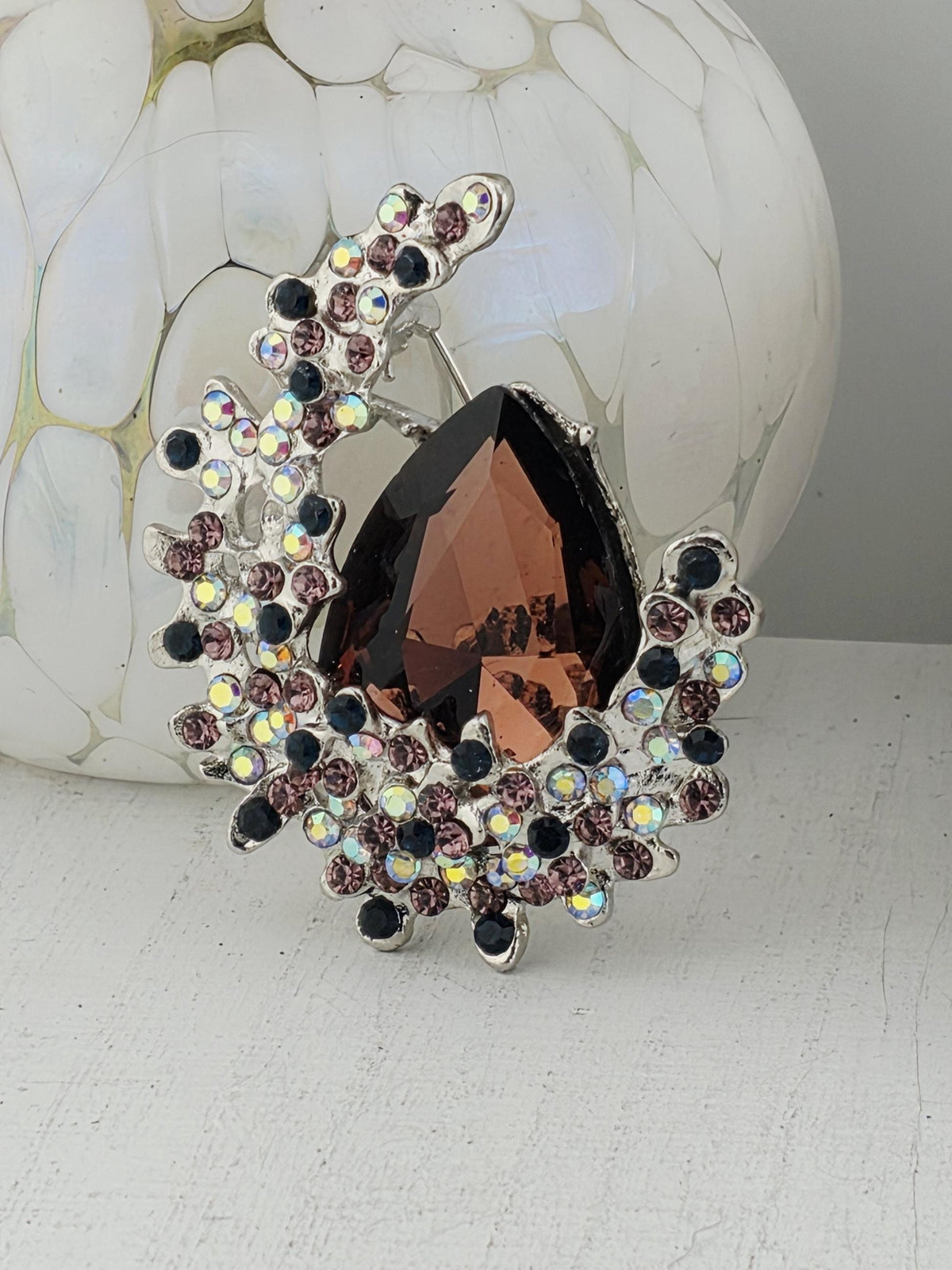 Amethyst Stone Pin, Floral Brooch - Silver-Plated | Hand-Finished