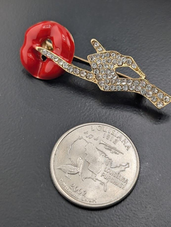 Delicate Gold Plated Brooch, Rhinestone Pin | Casual & Formal Wear
