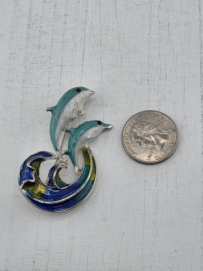 Dolphin Brooch Pin: Silver Plated, Polished - Marine Life Accessory