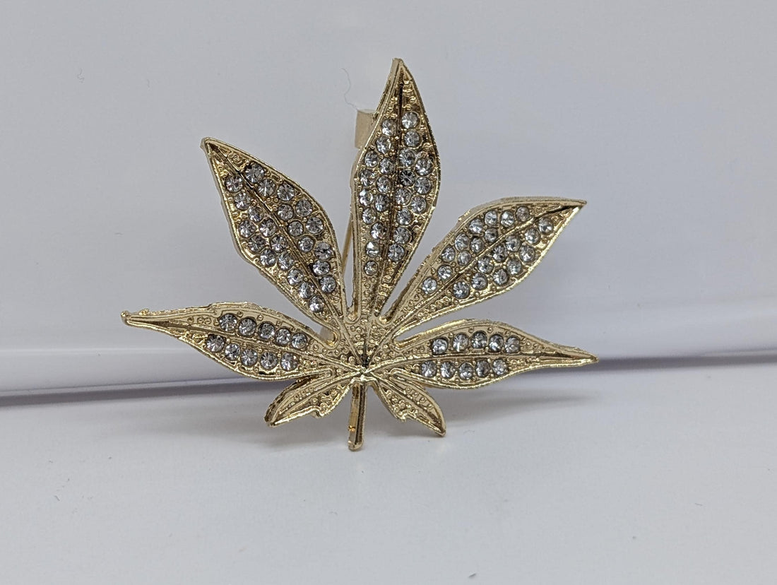 Gold Plated Leaf Brooch, Delicate Sparkle | Rhinestones | Jacket Pin