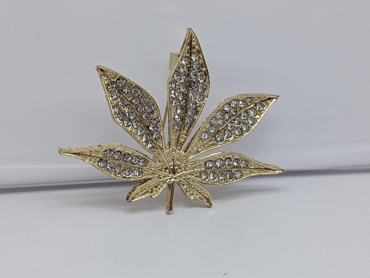 Gold Plated Leaf Brooch, Delicate Sparkle | Rhinestones | Jacket Pin