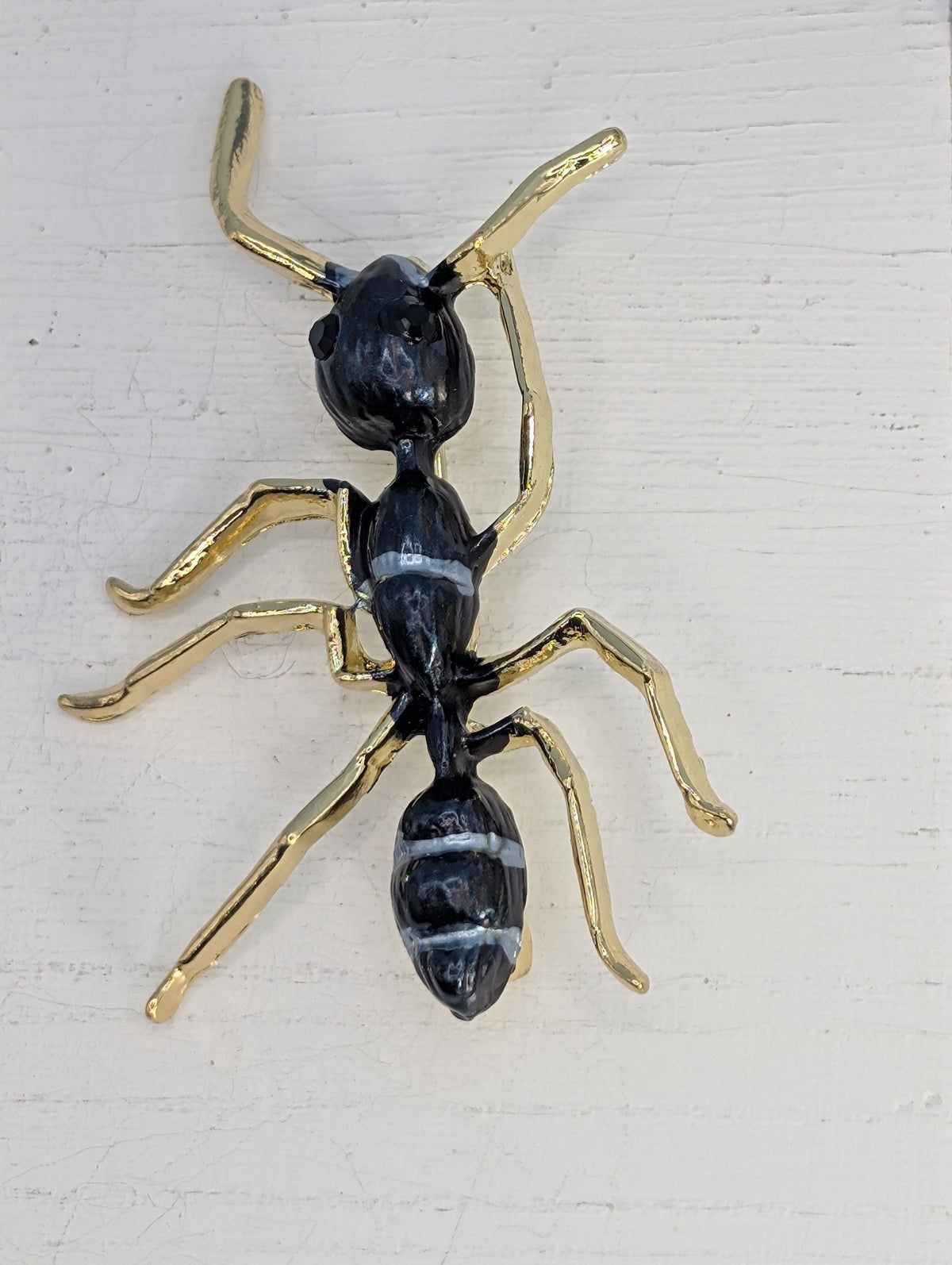 Ant Brooch Pin, Black Enamel Detail | Gold Plated | Dual Purpose Accessory