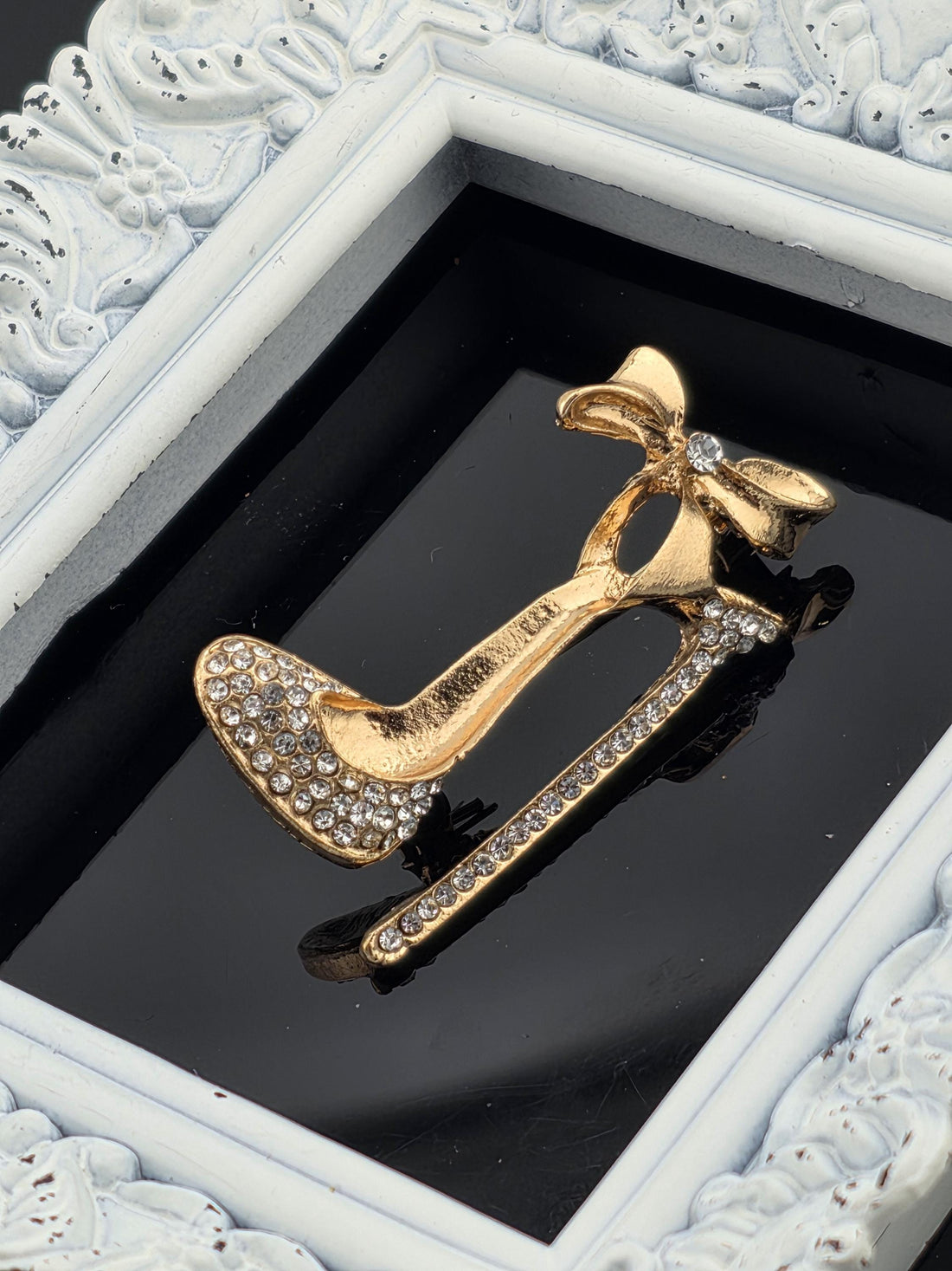Gold Plated High Heel Brooch, Colorful Rhinestones | 1.5 Inch Pin | Bag Charm