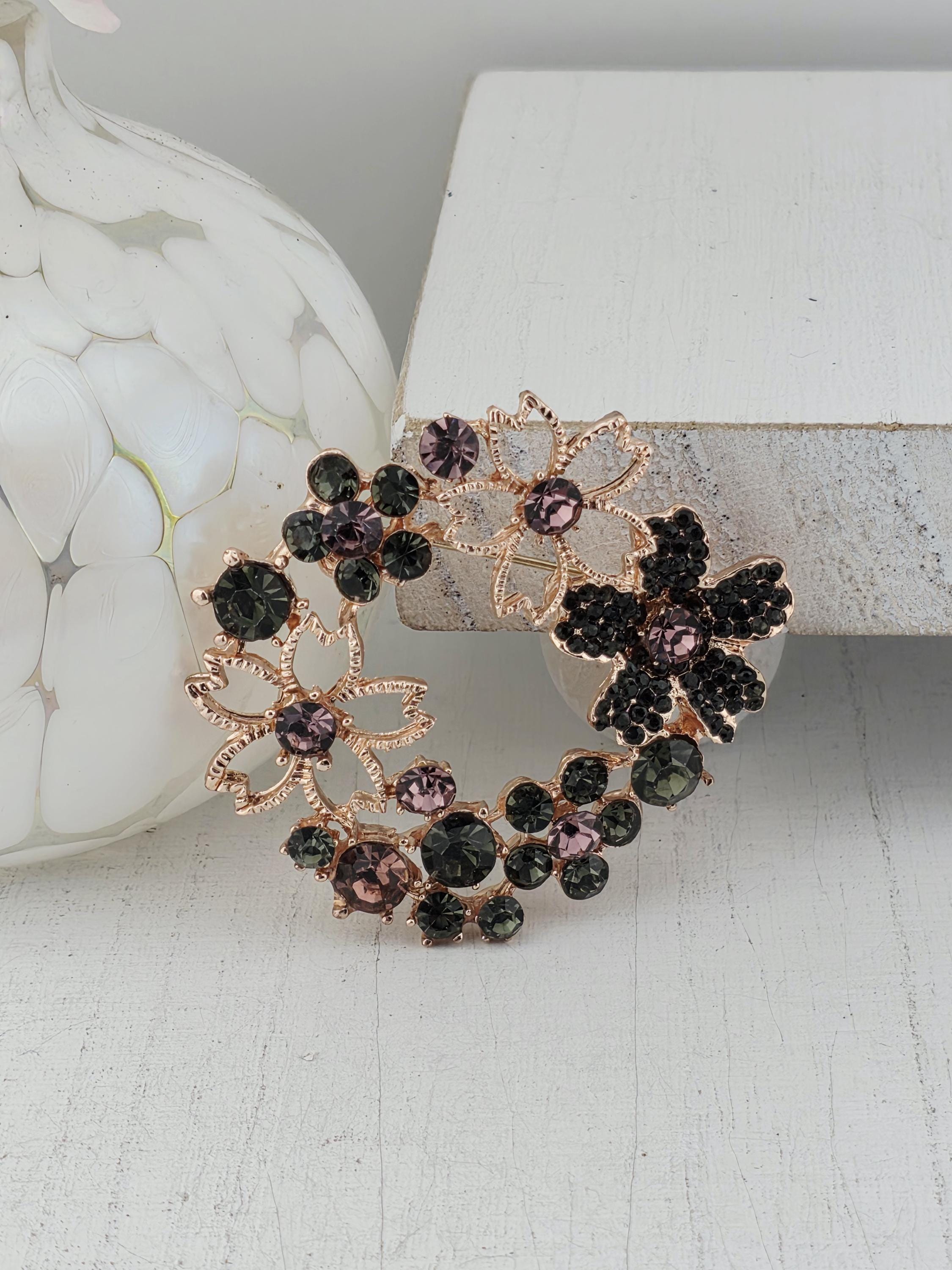Rose Gold Floral Wreath Brooch
