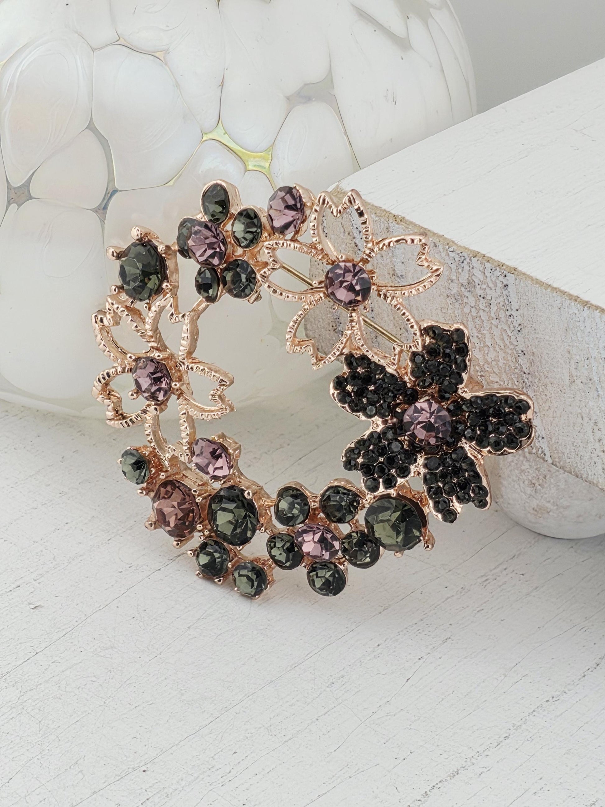 Rose Gold Floral Wreath Brooch
