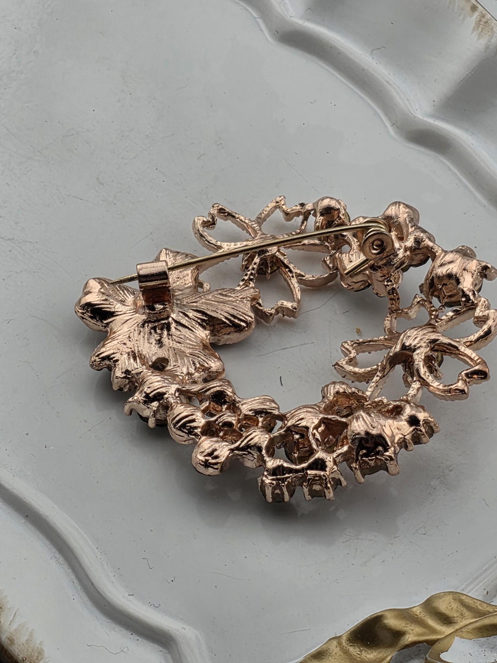 Rose Gold Floral Wreath Brooch