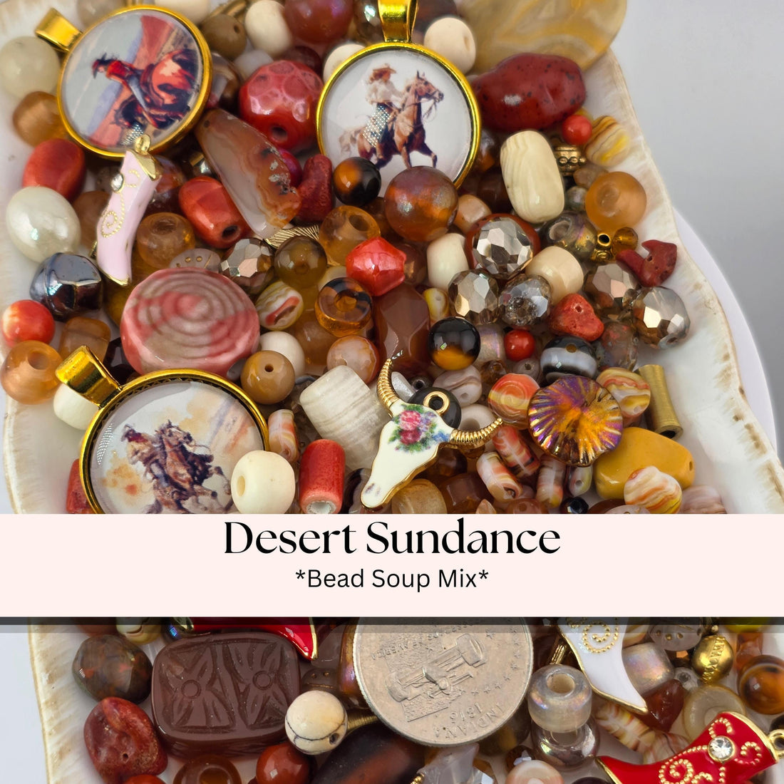 1 Western Bead Mix: Floral Longhorn Charms, Agate & Porcelain