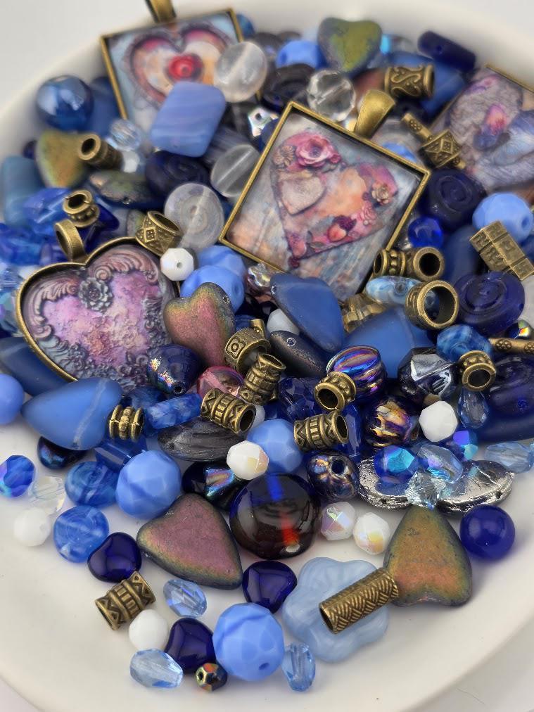 Valentine Blues Czech Glass Beads: Colorful Mix (1oz Variety)