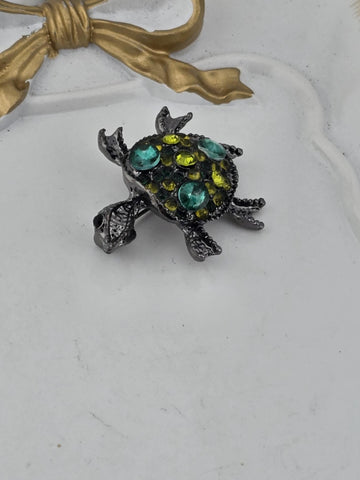 Ocean Turtle Pin, Gunmetal with Teal Accents (Lightweight Brooch)